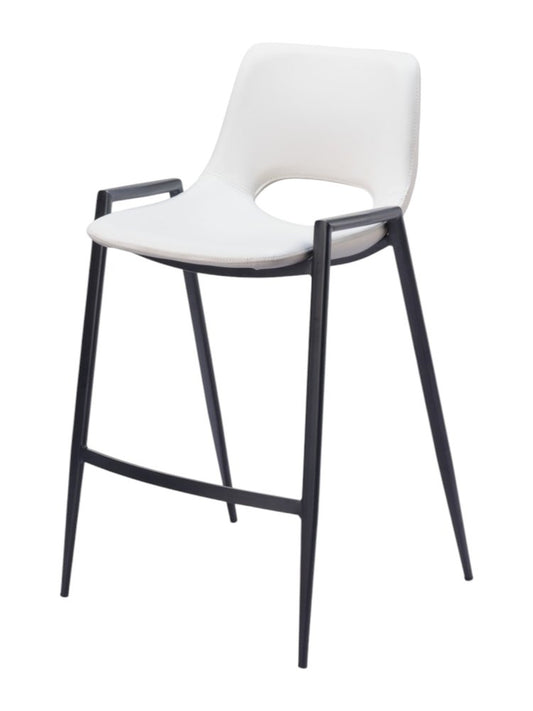 Set of Two 26" White and Black Faux Leather and Steel Low Back Counter Height Bar Chairs