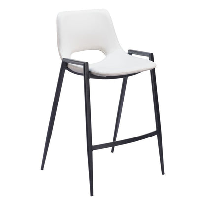 Set of Two 26" White and Black Faux Leather and Steel Low Back Counter Height Bar Chairs