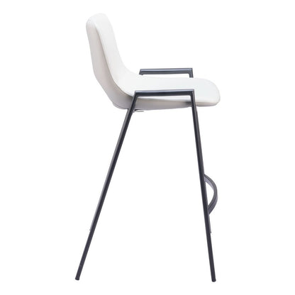 Set of Two 26" White and Black Faux Leather and Steel Low Back Counter Height Bar Chairs