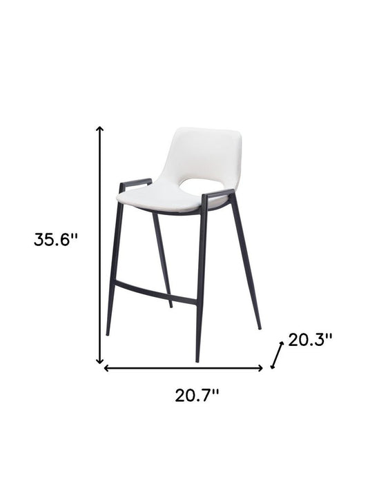 Set of Two 26" White and Black Faux Leather and Steel Low Back Counter Height Bar Chairs