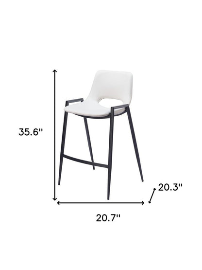 Set of Two 26" White and Black Faux Leather and Steel Low Back Counter Height Bar Chairs