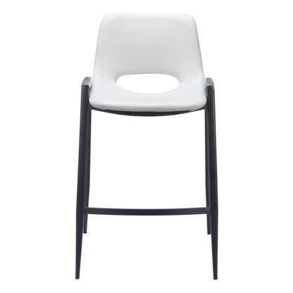 Set of Two 26" White and Black Faux Leather and Steel Low Back Counter Height Bar Chairs