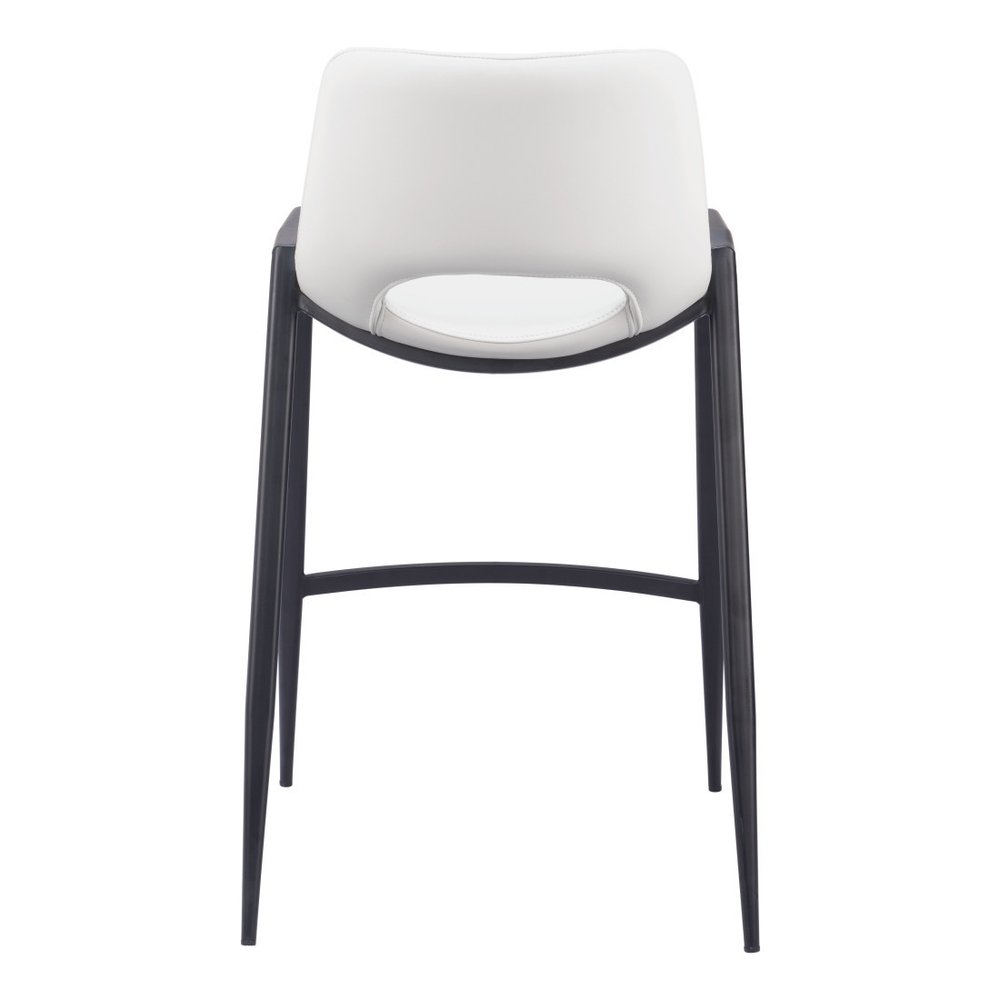 Set of Two 26" White And Black Faux Leather And Fabric And Steel Low Back Counter Height Bar Chairs
