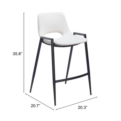 Set of Two 26" White and Black Faux Leather and Steel Low Back Counter Height Bar Chairs