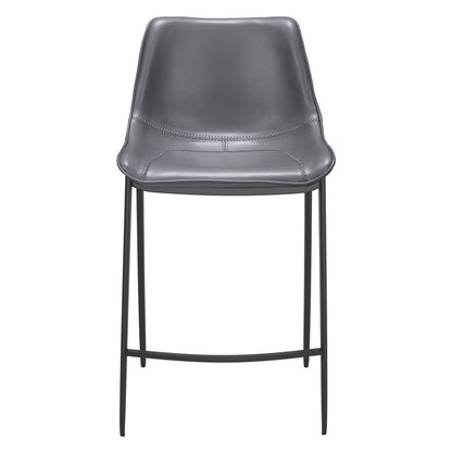 Set of Two 26" Dark Gray And Black Faux Leather And Steel Counter Height Bar Chairs