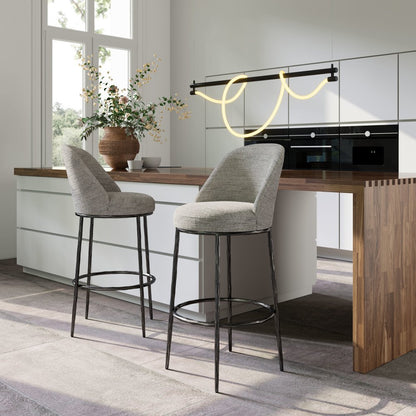 32" Gray And Black Fabric And Steel Bar Height Swivel Bar Chair