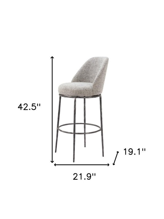 32" Gray And Black Fabric And Steel Bar Height Swivel Bar Chair