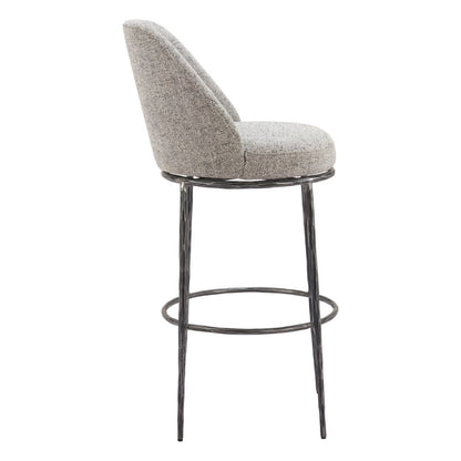 32" Gray And Black Fabric And Steel Bar Height Swivel Bar Chair