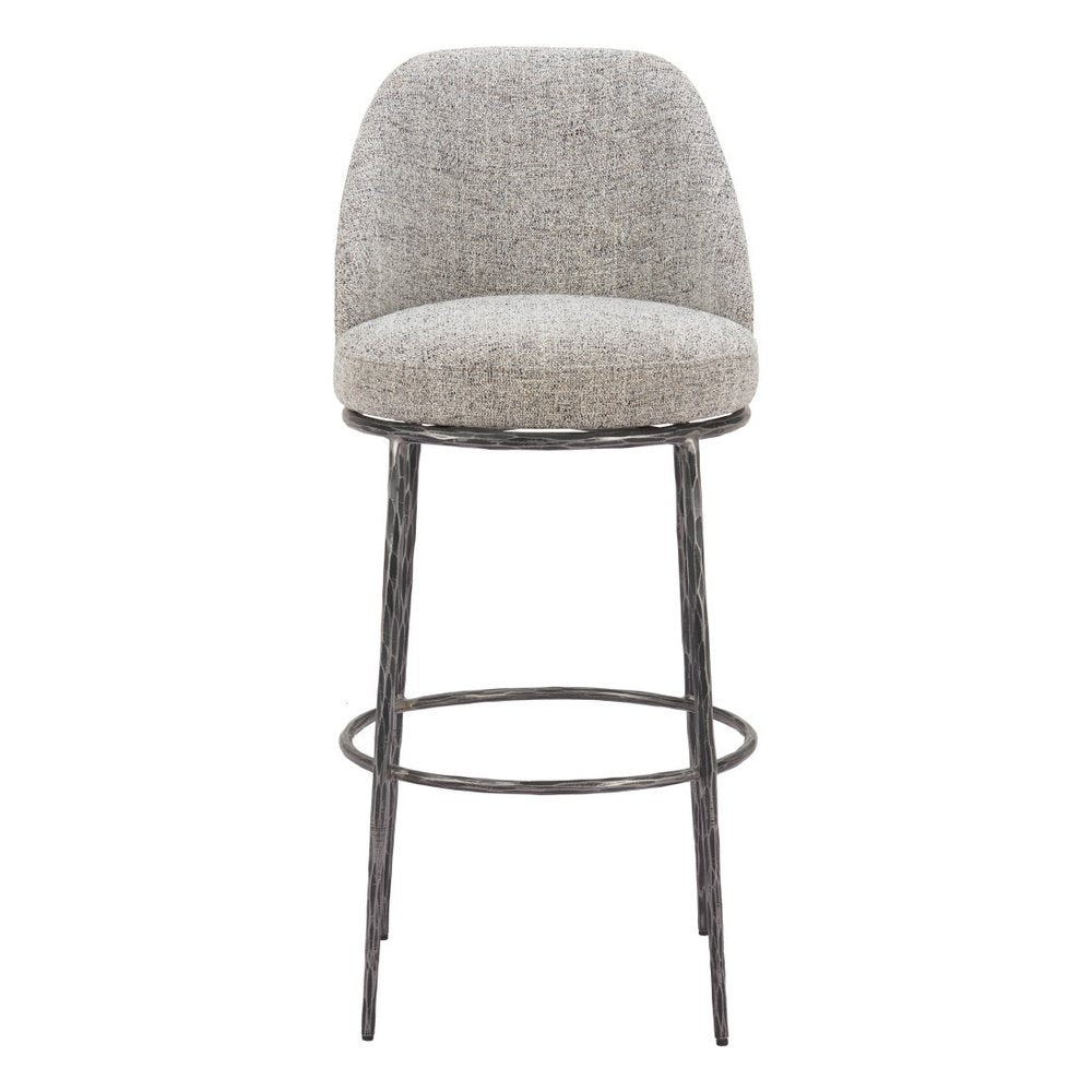 32" Gray And Black Fabric And Steel Bar Height Swivel Bar Chair