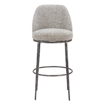 32" Gray And Black Fabric And Steel Bar Height Swivel Bar Chair