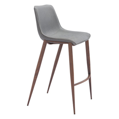 Set of Two 30" Slate Gray and Brown Faux Leather and Steel Bar Height Bar Chairs