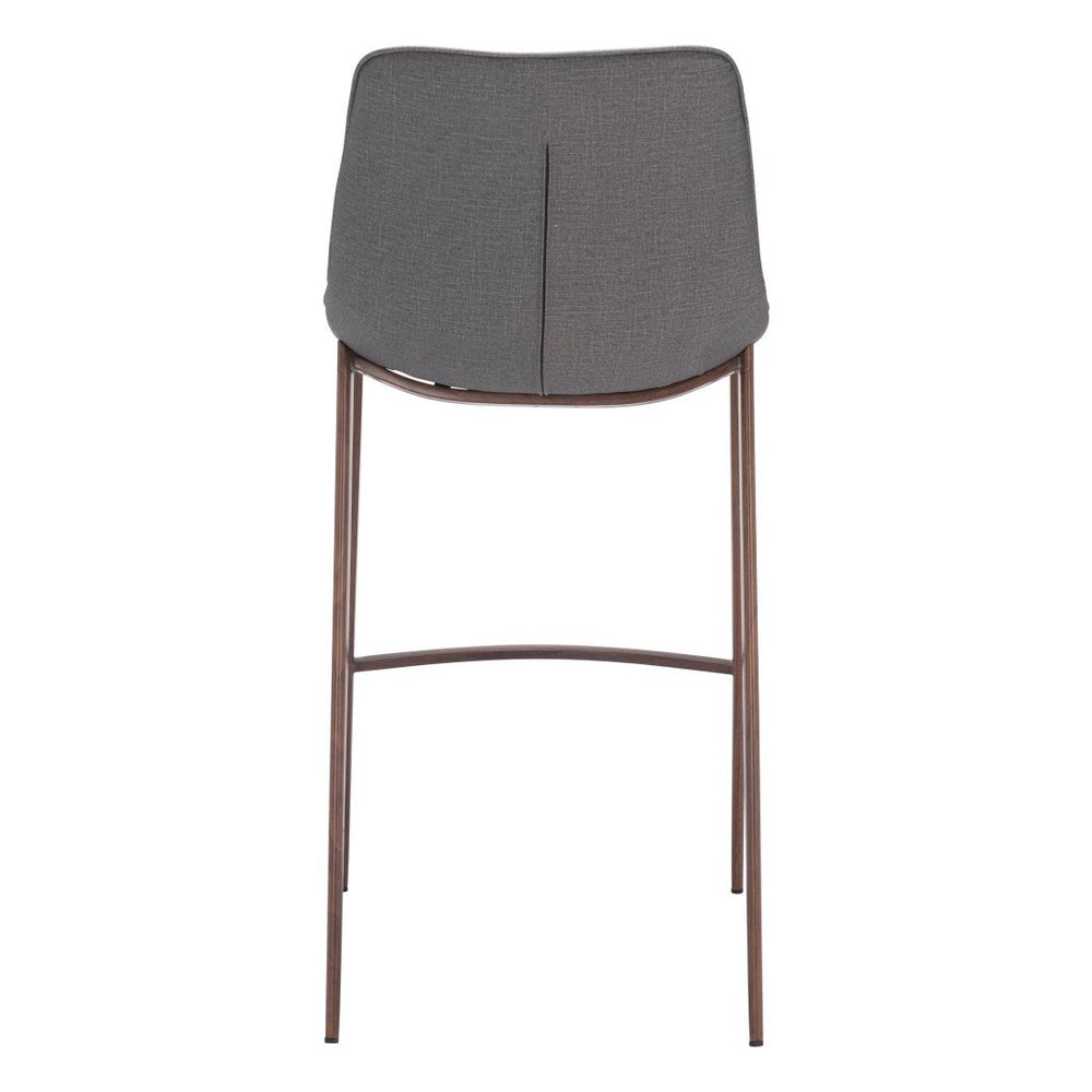 Set of Two 30" Slate Gray and Brown Faux Leather and Steel Bar Height Bar Chairs