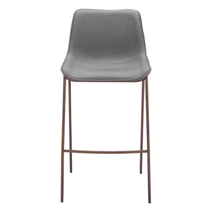 Set of Two 30" Slate Gray and Brown Faux Leather and Steel Bar Height Bar Chairs