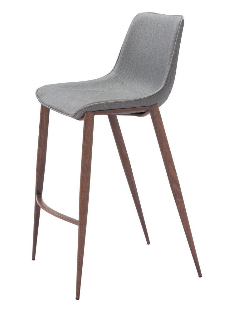 Set of Two 30" Slate Gray and Brown Faux Leather and Steel Bar Height Bar Chairs