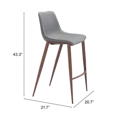 Set of Two 30" Slate Gray and Brown Faux Leather and Steel Bar Height Bar Chairs