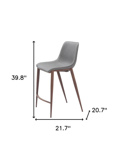 Set of Two 26" Slate Gray and Brown Faux Leather and Steel Counter Height Bar Chairs