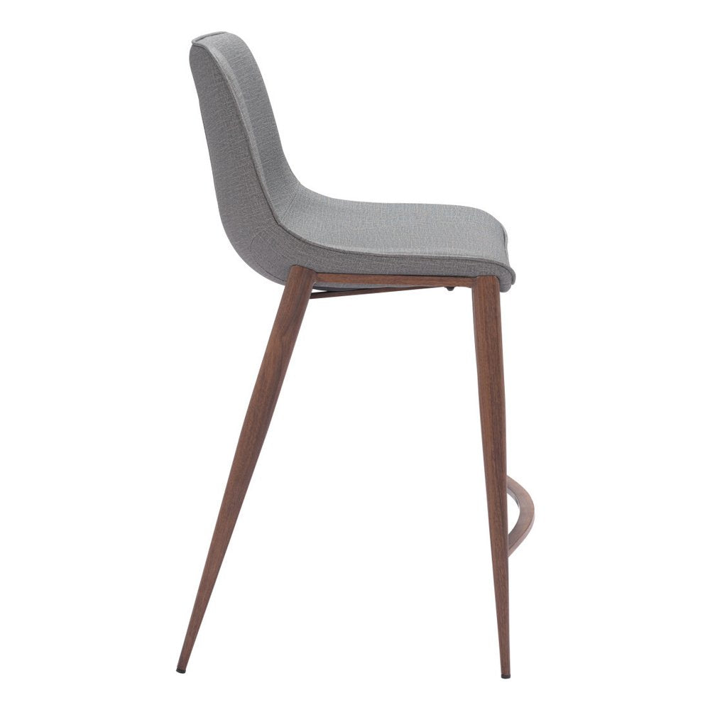 Set of Two 26" Slate Gray and Brown Faux Leather and Steel Counter Height Bar Chairs