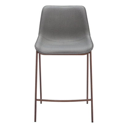Set of Two 26" Slate Gray and Brown Faux Leather and Steel Counter Height Bar Chairs