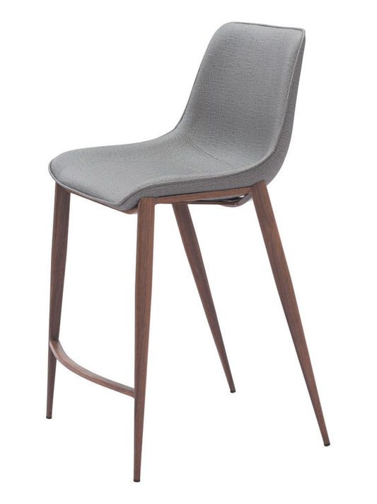 Set of Two 26" Slate Gray and Brown Faux Leather and Steel Counter Height Bar Chairs