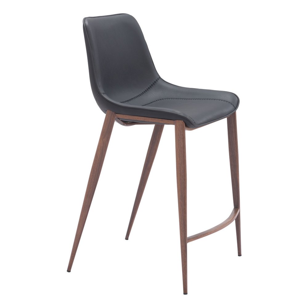 Set of Two 26" Black And Brown Faux Leather And Steel Counter Height Bar Chairs