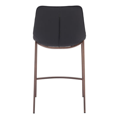 Set of Two 26" Black And Brown Faux Leather And Steel Counter Height Bar Chairs