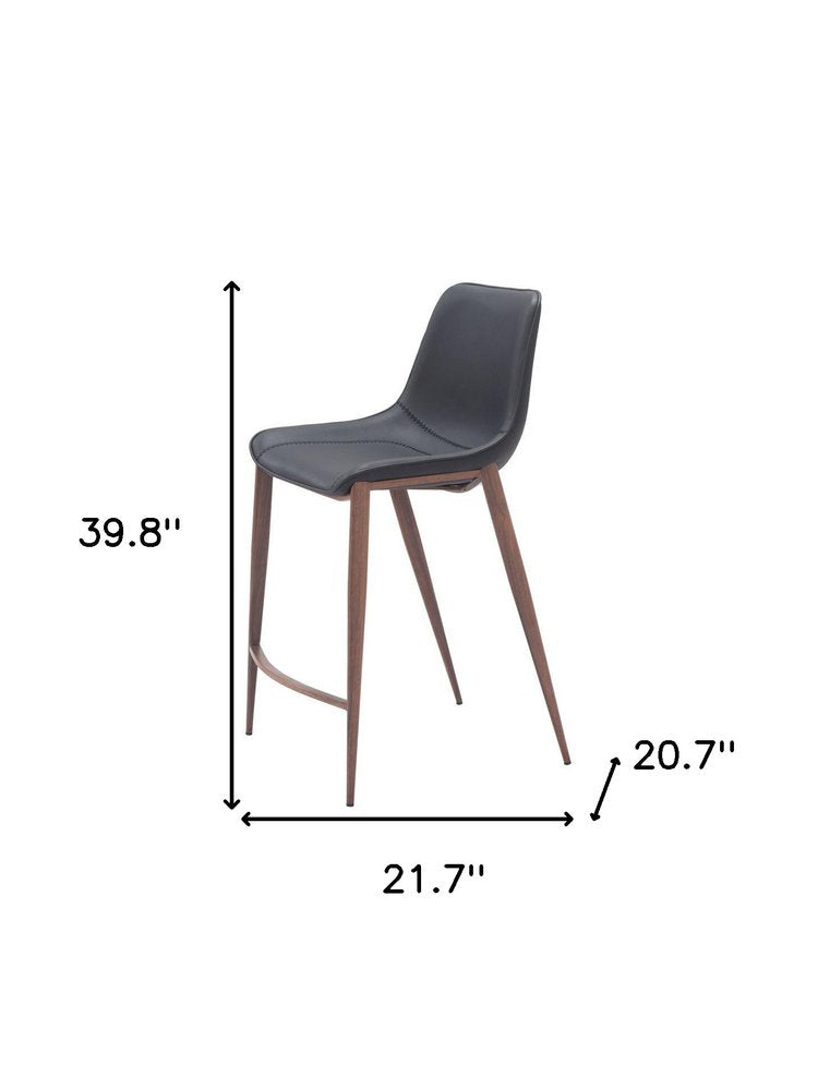 Set of Two 26" Black And Brown Faux Leather And Steel Counter Height Bar Chairs