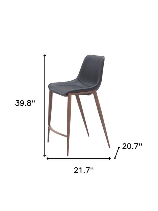 Set of Two 26" Black And Brown Faux Leather And Steel Counter Height Bar Chairs