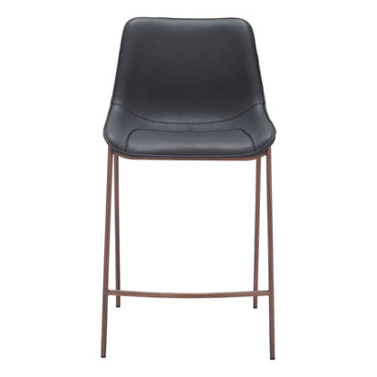 Set of Two 26" Black And Brown Faux Leather And Steel Counter Height Bar Chairs