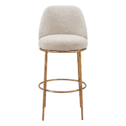 32" Beige And Gold Fabric And Steel Bar Height Swivel Bar Chair