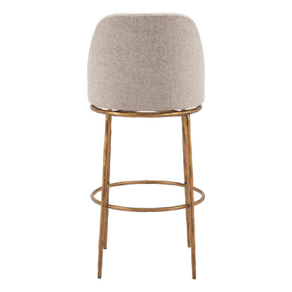 32" Beige And Gold Fabric And Steel Bar Height Swivel Bar Chair