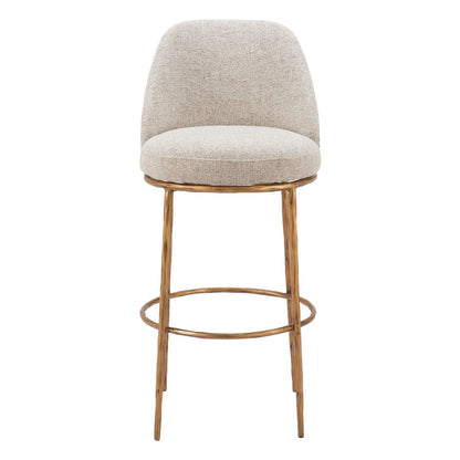 32" Beige And Gold Fabric And Steel Bar Height Swivel Bar Chair