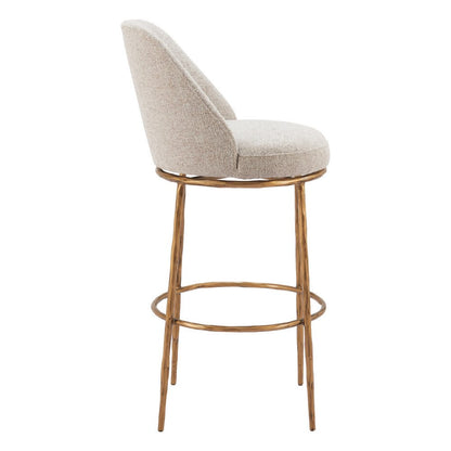 32" Beige And Gold Fabric And Steel Bar Height Swivel Bar Chair