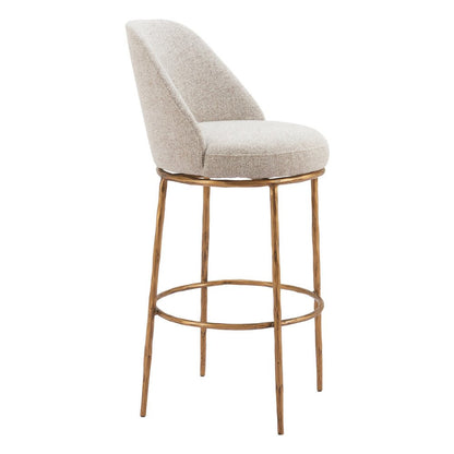 32" Beige And Gold Fabric And Steel Bar Height Swivel Bar Chair