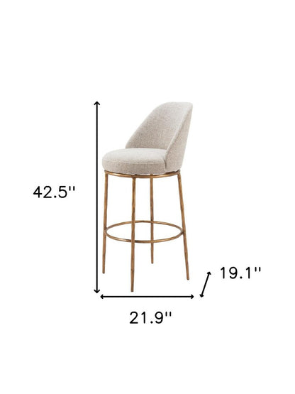 32" Beige And Gold Fabric And Steel Bar Height Swivel Bar Chair