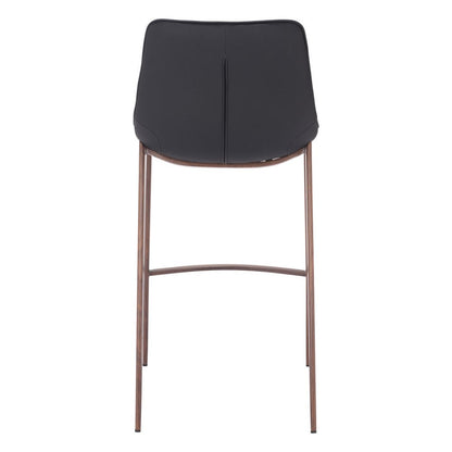 Set of Two 30" Black And Brown Faux Leather And Steel Bar Height Bar Chairs