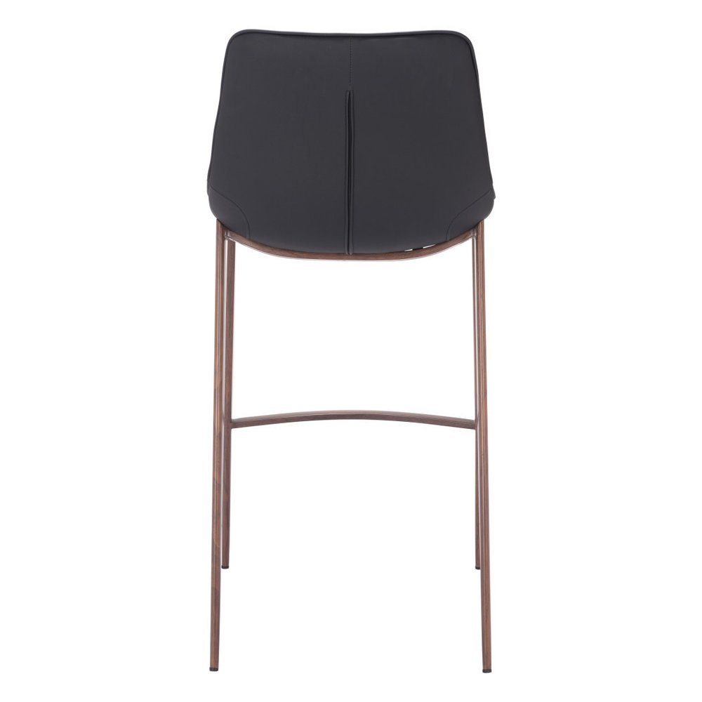 Set of Two 30" Black And Brown Faux Leather And Steel Bar Height Bar Chairs