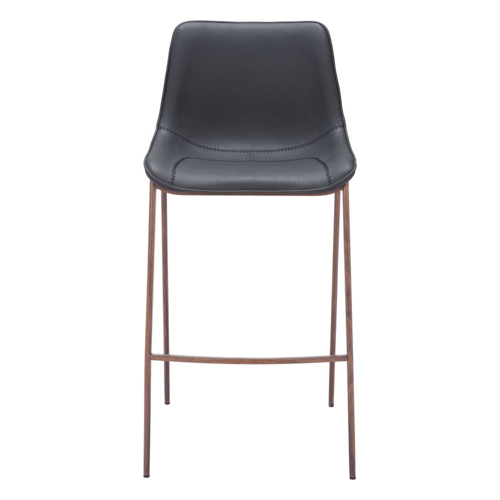 Set of Two 30" Black And Brown Faux Leather And Steel Bar Height Bar Chairs