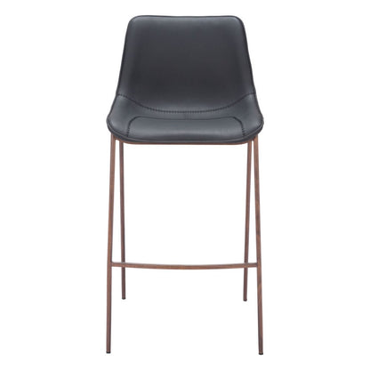 Set of Two 30" Black And Brown Faux Leather And Steel Bar Height Bar Chairs