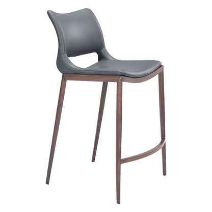 Set of Two 25" Dark Gray and Brown Faux Leather and Steel Low Back Counter Height Bar Chairs