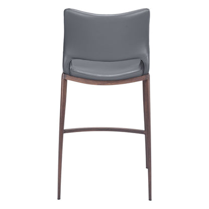 Set of Two 25" Dark Gray and Brown Faux Leather and Steel Low Back Counter Height Bar Chairs