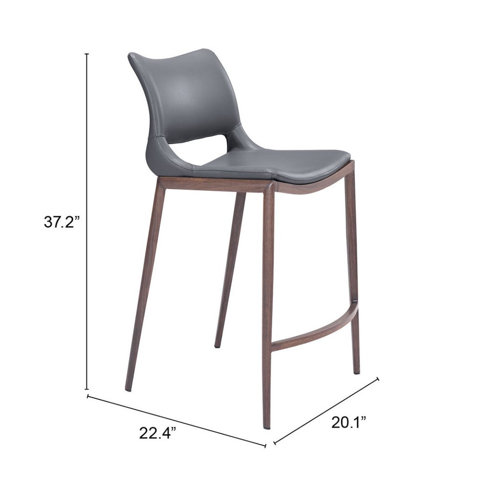 Set of Two 25" Dark Gray and Brown Faux Leather and Steel Low Back Counter Height Bar Chairs