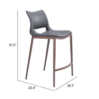 Set of Two 25" Dark Gray and Brown Faux Leather and Steel Low Back Counter Height Bar Chairs