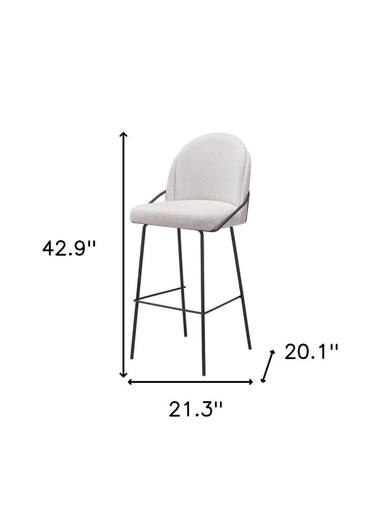 Set of Two 30" Ivory And Black Shearling And Steel Bar Height Bar Chairs