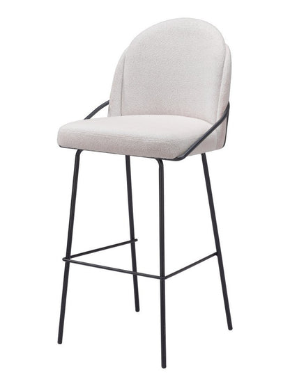 Set of Two 30" Ivory And Black Shearling And Steel Bar Height Bar Chairs
