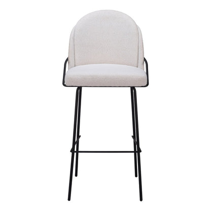 Set of Two 30" Ivory And Black Shearling And Steel Bar Height Bar Chairs