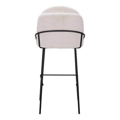 Set of Two 30" Ivory And Black Shearling And Steel Bar Height Bar Chairs