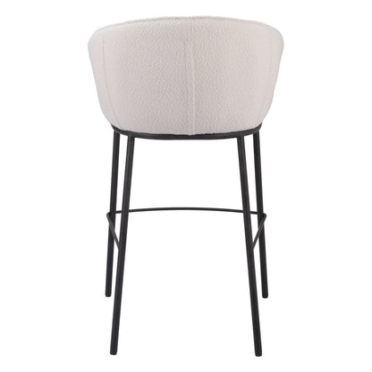 30" Ivory And Black Shearling And Steel Bar Height Bar Chair