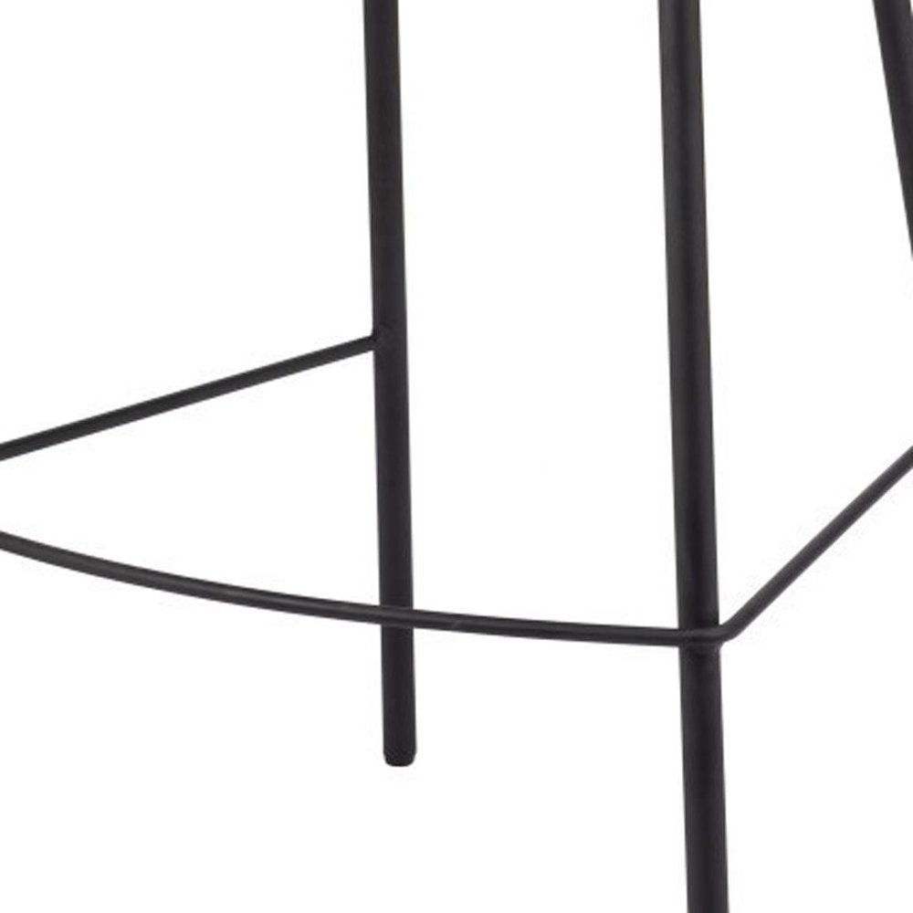 30" Ivory And Black Shearling And Steel Bar Height Bar Chair