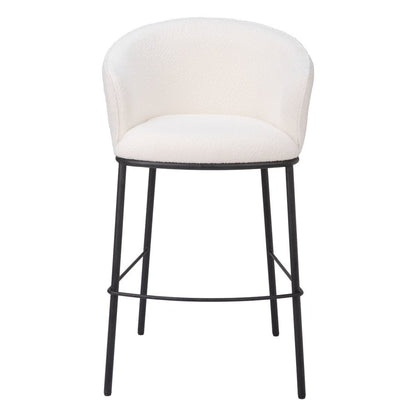 30" Ivory And Black Shearling And Steel Bar Height Bar Chair