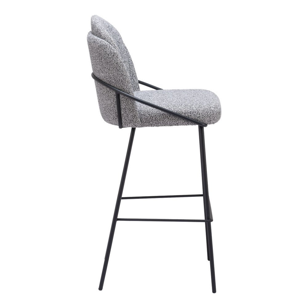 Set of Two 30" Light Gray And Black Shearling And Steel Bar Height Bar Chairs